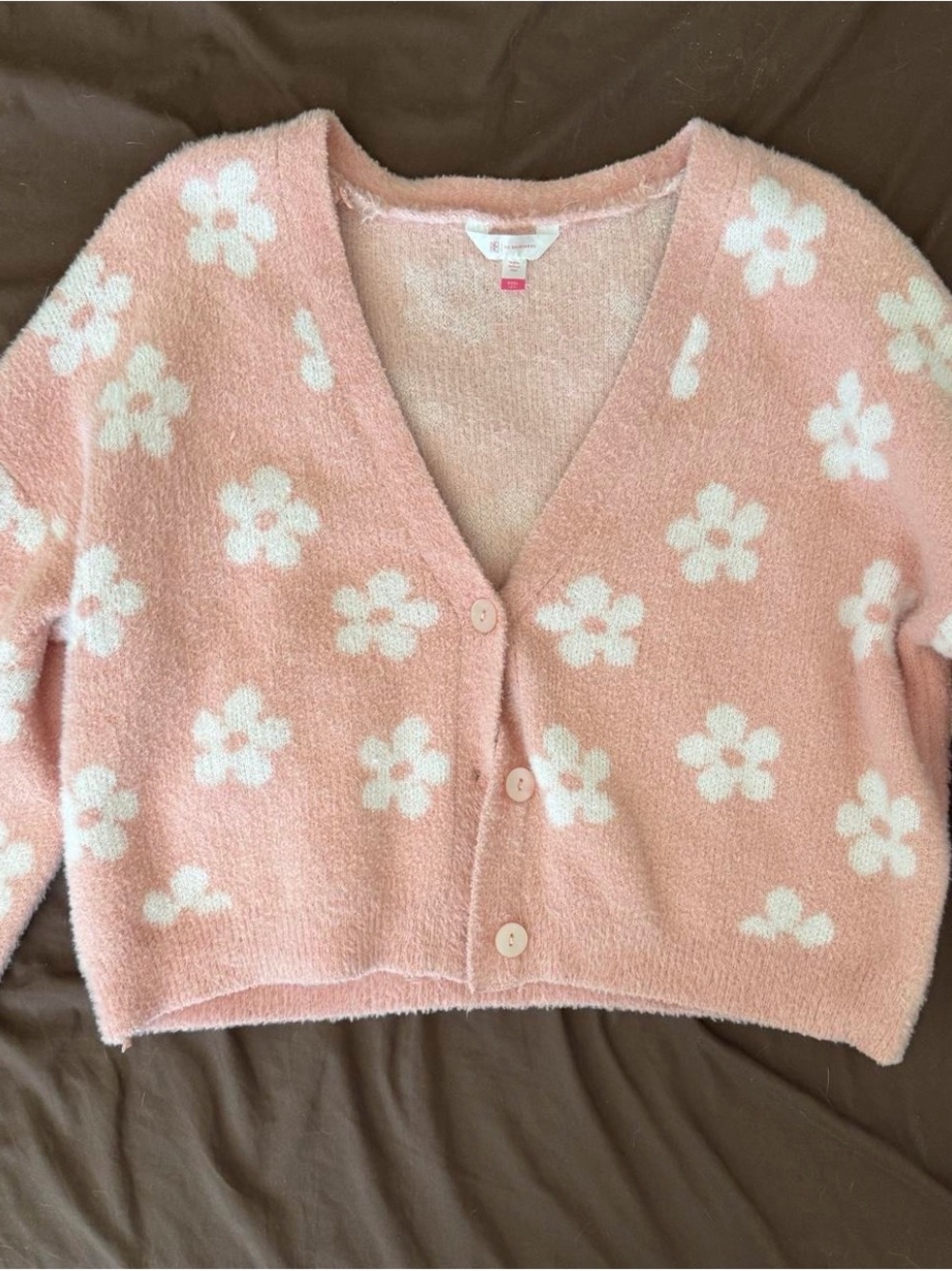 Pink Floral V-Neck Button Cardigan Sweater - Women
